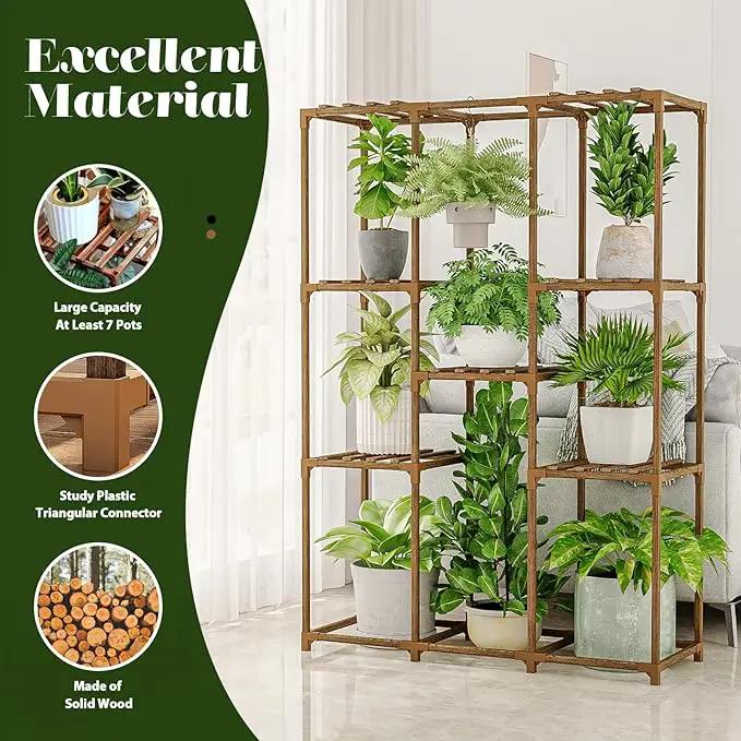Plant Stand Indoor Outdoor Plant Shelf Tall Plant Stands Hanging Plant Holder Plant Decor Wood Plant Table for Plants in Living Room Garden Balcony by GreenHaven Gardens