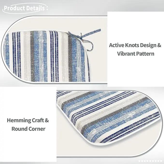 Indoor/Outdoor Chair Cushions 16x17 Inch, Patio Chair Cushions with Ties, All Weather Seat Cushions for Patio Furniture Home Garden Chair Use, Set of 4, Stripe Layered Blue by GreenHaven Gardens