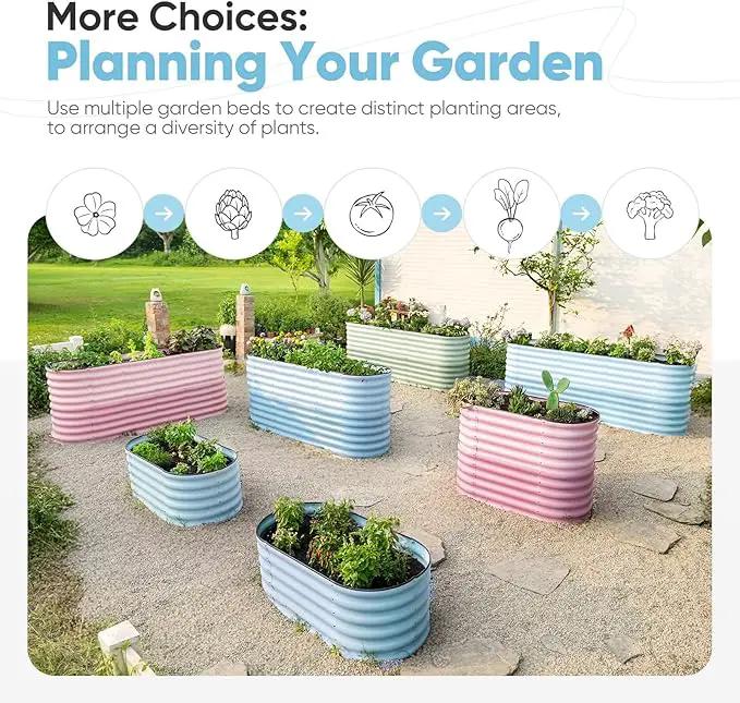 KING BIRD Raised Garden Bed 2.85 ft Tall 9 in 1 Galvanized Planter Garden Box Outdoor for Gardening, Deep Root Vegetables, Flowers 94.5X23.6X34.2 in, Light Blue by GreenHaven Gardens