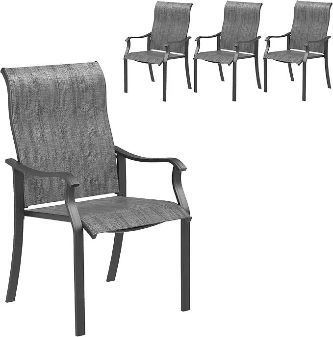 UDPATIO Outdoor Dining Chairs Set of 4, High Back Wide Seat Patio Furniture Chairs with All Weather Breathable Textilene, for Lawn Garden Backyard, Dark Grey by GreenHaven Gardens
