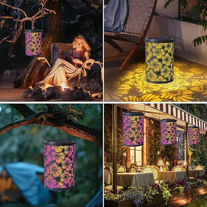 Solar-Powered Iron Art Lantern - Two Lighting Modes Waterproof Hanging Ambiance Lighting for Gardens & Patios, Perfect as Decorative Gift Housewarming Gift Mom Gifts (Flower) by GreenHaven Gardens