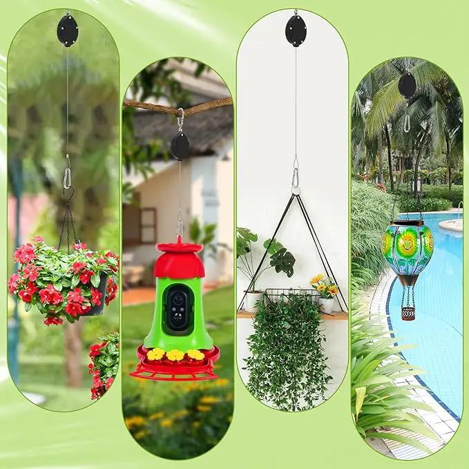 Plant Pulleys for Hanging Plants, Heavy Duty Retractable Hangers, 304 Stainless Steel Rope, Auto Plant Holder, Adjustable Climbing Hook for Garden Baskets Watering, or Bird Feeders (Black-6) by GreenHaven Gardens