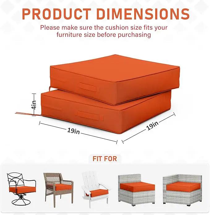 Patio Chair Cushions 19 X 19 X 4 Inch Waterproof Outdoor Seat Cushions for Patio Furniture, Outdoor Sofa Couch Pads with Ties & Handle, Set of 2, Orange by GreenHaven Gardens