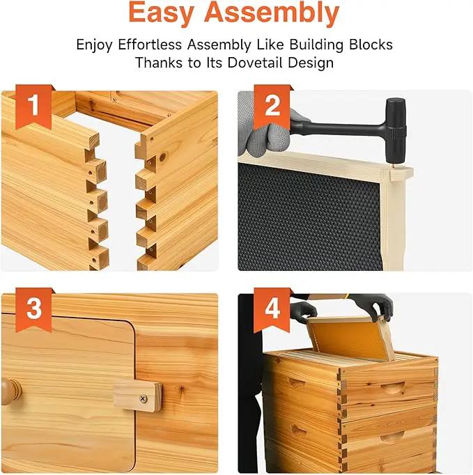 CREWORKS 10 Frame Bee Hive, 3 Layers Beeswax Coated Beehive Starter Kit with Frames & Foundations, Langstroth Bees Hives Box with Transparent Acrylic (Window Medium Box & 2 Deep Boxes) by GreenHaven Gardens