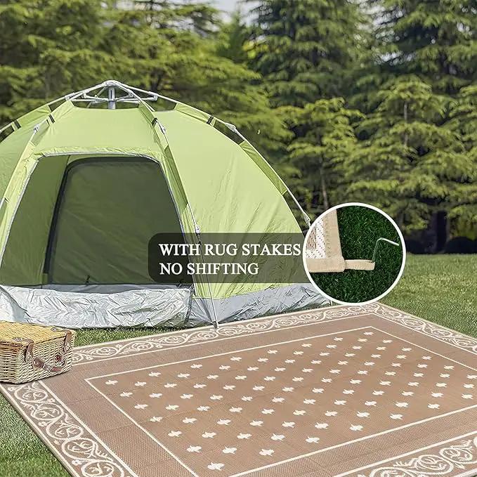 Pauwer Waterproof Outdoor Rug 8x10, Reversible Plastic Straw Patio Camping Rug, Indoor Outdoor RV Mat Carpet for Deck, Camper, Porch, Balcony, Backyard, Picnic, Bordered Beige by GreenHaven Gardens
