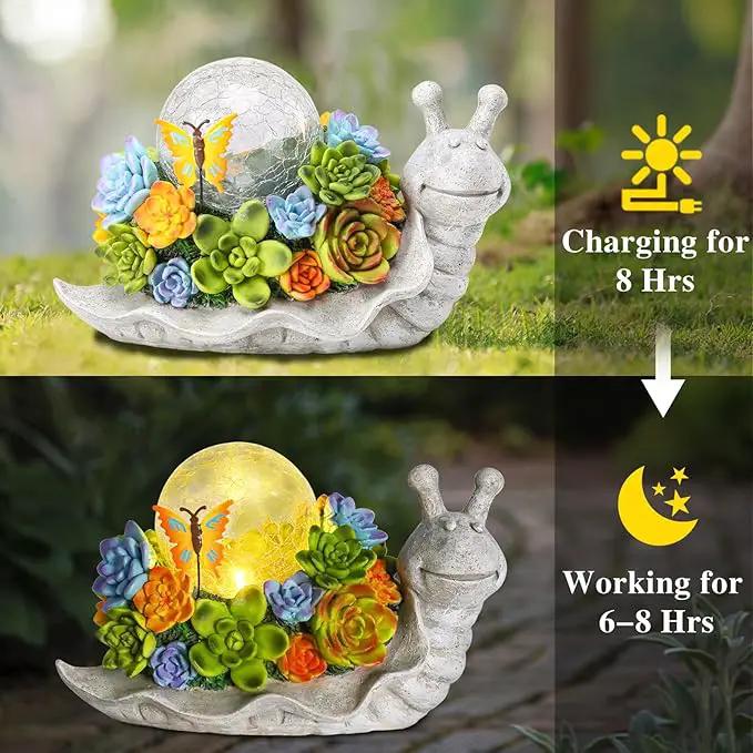 Afirst Solar Garden Snail Statues with Succulent Outdoor Resin Figurine Solar Lights Statue Decorations for Lawn, Patio, Balcony, Yard Ornament by GreenHaven Gardens