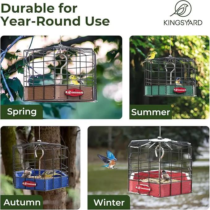 Kingsyard Squirrel Proof Platform Bird Feeder for Outdoor Hanging, Caged Bird Feeder for Bluebird Mealworm, Recycled Plastic Feeding Platform with Metal Mesh Tray, Special for Small Birds, Blue by GreenHaven Gardens