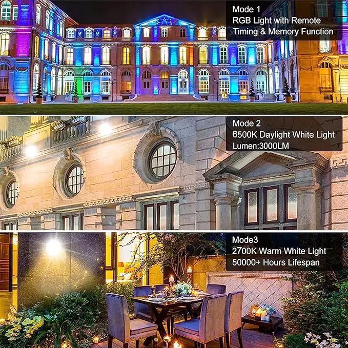 CLY Solar LED Flood Light Outdoor RGBCW Color Changing Floodlight with RF Remote, RGB 2700K 6500K Dimmable,16.4ft Cable IP66 Waterproof Solar Powered Security Light for Garden Tree Christmas Party by GreenHaven Gardens