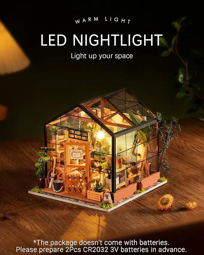 Rolife DIY Miniature Dollhouse Kit,Green House with Furniture and LED,Wooden Dollhouse Kit,Best Birthday and Valentine's Day Gift for Women and Girls by GreenHaven Gardens