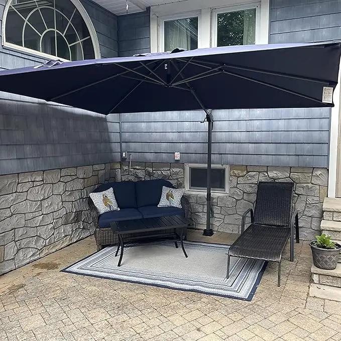 PURPLE LEAF 8 Feet Square Cantilever Umbrella Patio Umbrella with Base Outdoor Umbrella Aluminum Offset with 360-degree Rotation for Garden Deck Pool Patio, Navy Blue by GreenHaven Gardens