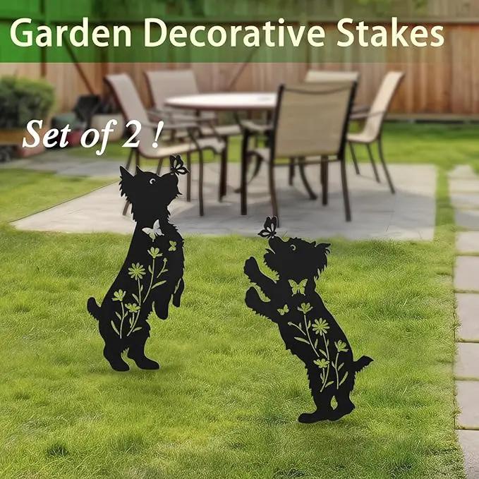 Metal Dog Garden Decor for Outside,Set of 2 Silhouette Yorkie Garden Stakes Decoratvie,Dog Garden Statues by GreenHaven Gardens