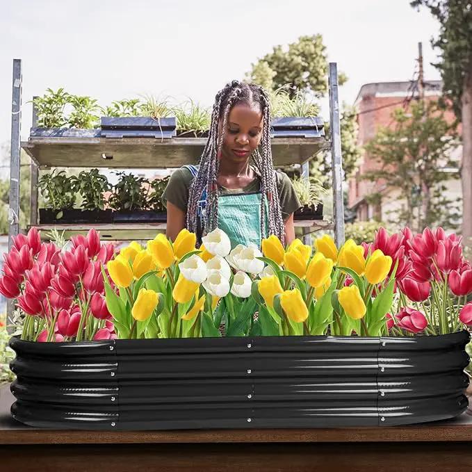 Raised Garden Bed Galvanized Planter Box Outdoor, Rot-Resistant Metal Garden Bed Planter for Vegetables Flower Herb (5- Black) by GreenHaven Gardens