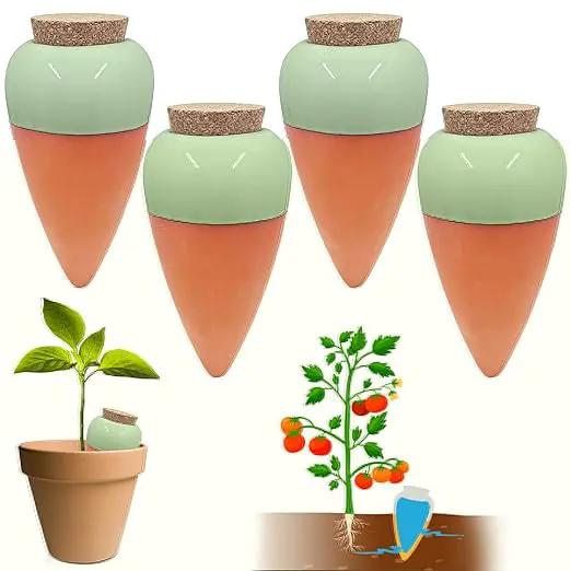 Plant Watering Globes - Olla Terracotta Watering Spikes - Hold 16 Ounces - Olla Water System for Plants - Self Water Method - Slow Releaese Drip Irrigation Terracotta Stakes by GreenHaven Gardens