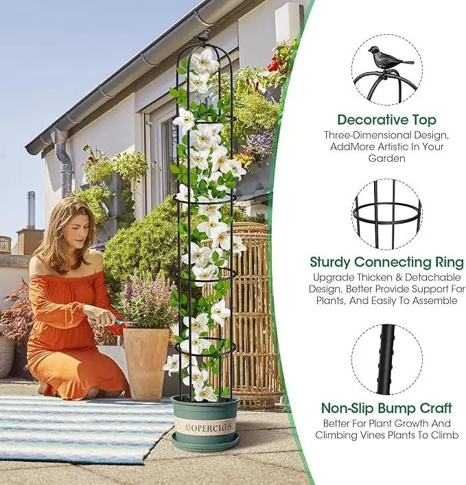 Garden Obelisk Trellis for Climbing Plants Outdoor 6.2 Ft Rose Bush Round Trellis for Pots Rustproof Metal Plant Flower Trellises for Clematis Vine Jasmine Support Outdoor Indoor (Black, 6.2ft) by GreenHaven Gardens