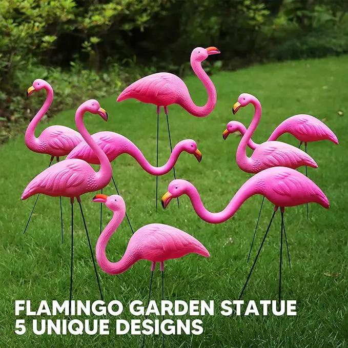 JOYIN 10 Pack Small Yard Flamingos Ornament Stakes, Mini Pink Flamingo Yard Decorations, Mini Lawn Plastic Flamingo Statue with Rubber Coating Metal Legs for Outdoor, Garden, Luau Party Gift (3-10IN) by GreenHaven Gardens