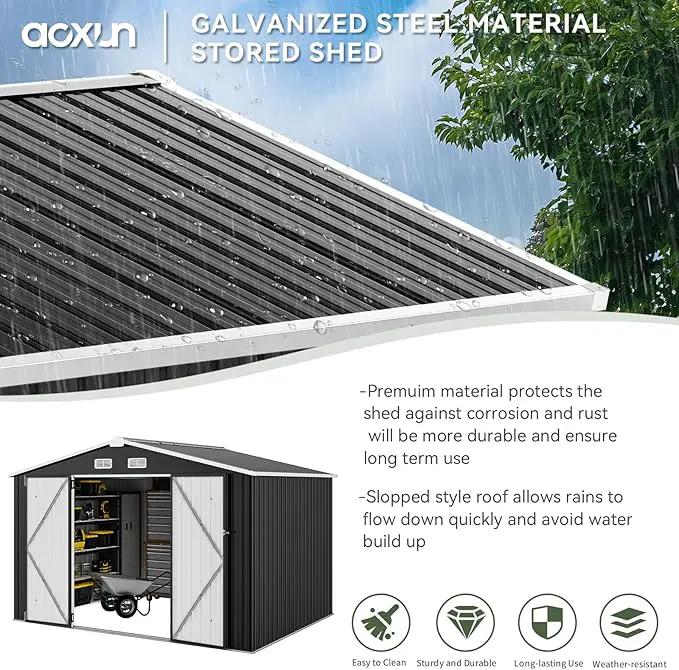 Aoxun 9.4x7.3x6.5 FT Outdoor Storage Shed, Garbage Can, Outdoor Metal Shed for Tool, Garden, Bike, Placed in Patio, Garden (Black) by GreenHaven Gardens