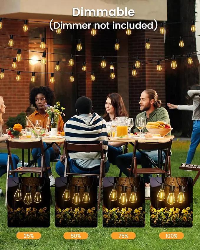 Torkase 50FT Solar Patio Lights Outdoor 15+1 Shatterproof LED Bulbs USB Rechargeable Waterproof Remote Control for Garden Porch Deck Camping by GreenHaven Gardens