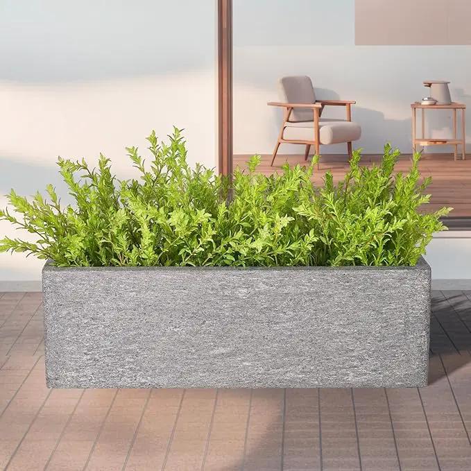 24 Inch Rectangular Concrete Planter,Durable All-Weather Use with Drainage Holes,Large Rectangular Planter for Outdoor Indoor Plants by GreenHaven Gardens