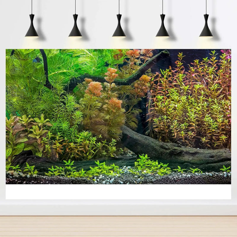 Aquarium Backdrop Underwater Grass Leaves with Pebbles Exquisite Aquarium Background Vivid Green Aquatic Plant Stone River Bed Fish Dead Wood Fresh Leaves Tank Background Decors Vinyl 24x16in by GreenHaven Gardens