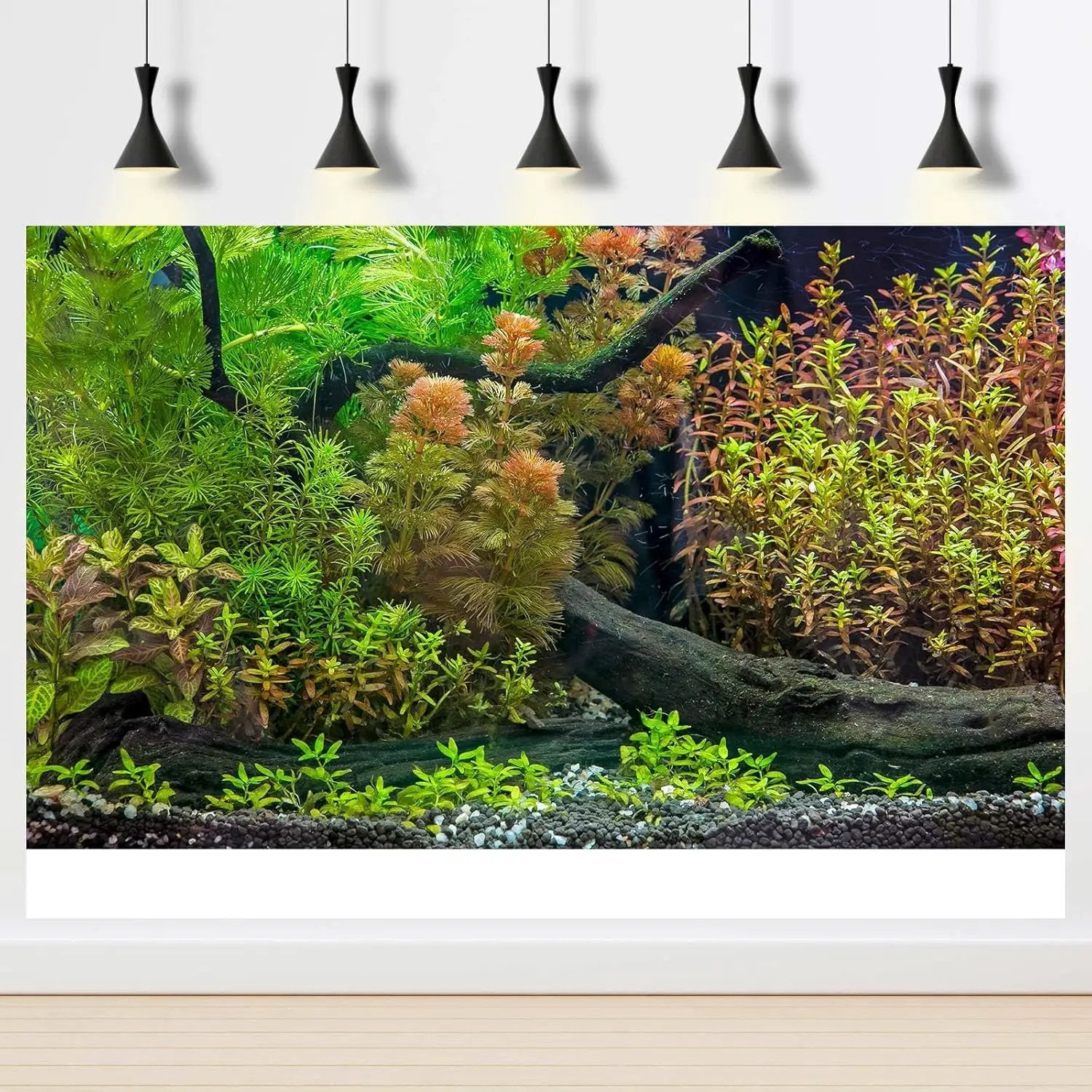 Aquarium Backdrop Underwater Grass Leaves with Pebbles Exquisite Aquarium Background Vivid Green Aquatic Plant Stone River Bed Fish Dead Wood Fresh Leaves Tank Background Decors Vinyl 60x24in by GreenHaven Gardens
