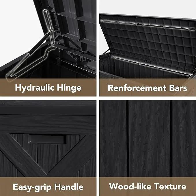 Devoko 120 Gallon Deck Box Resin Outdoor Storage Box Waterproof for Patio, Large Outdoor Storage Bench Lockable for Outside (Black) by GreenHaven Gardens