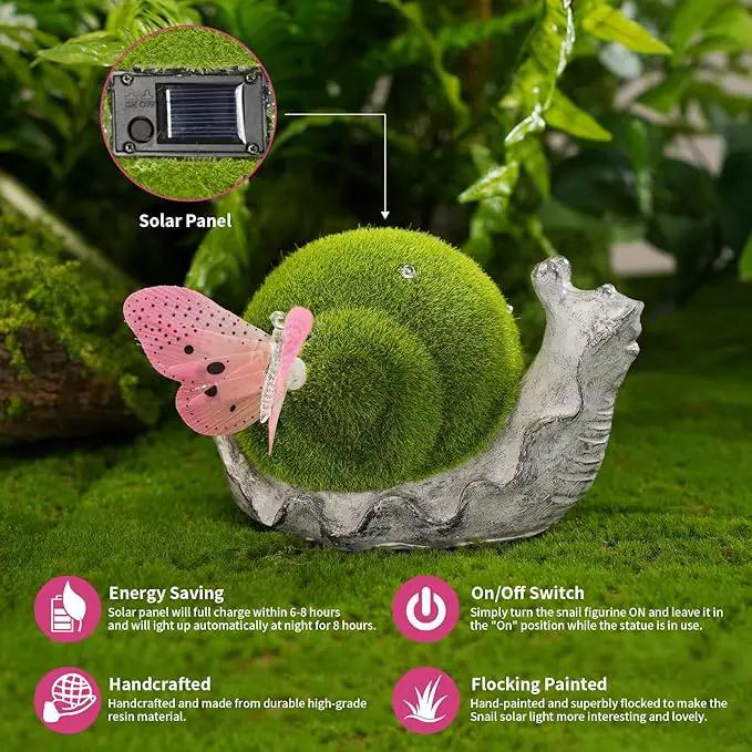 Solar Snail Garden Statue Lights for Outdoor Decor Flocking with LED Figurine Lighting Resin Slug Flocked Decorations for Patio Lawn Yard Home Housewarming Mom Wowen Gifts by GreenHaven Gardens