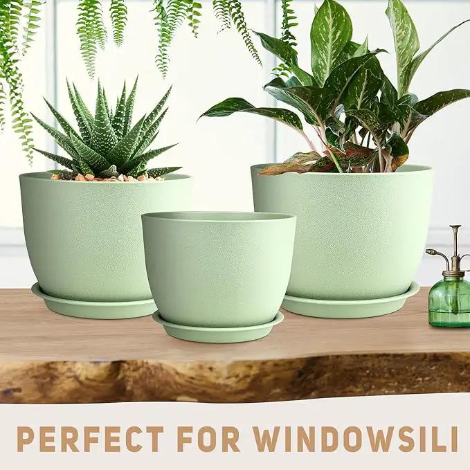 Plant Pots 12/10/9 inch Set of 3, Flower Pots with Multi Mesh Drainage Holes, Large Planters for Indoor Outdoor Garden Plants and Flowers. (Green) by GreenHaven Gardens