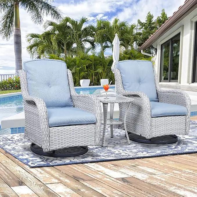 Patio Tables Wicker Side Table - Rattan Coffee Table with Glass Top End Tables for Outdoor Outside Patio Porch Square Light Grey by GreenHaven Gardens