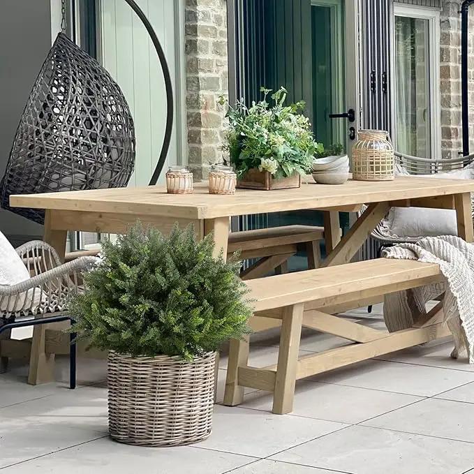 23.6Inch Artificial Cedar Topiary, 2 Pack UV Resistant Faux Evergreen Shrubs with Ground Spikes, Indoor Outdoor Potted Plants for Porch, Garden, Front Door Decor by GreenHaven Gardens