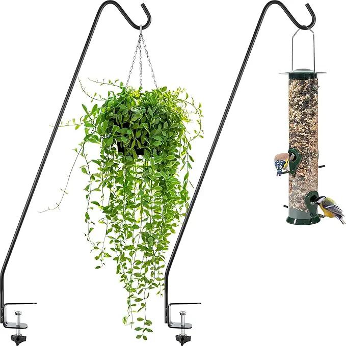 Gray Bunny Deck Hook 2 Pack, 30 Inch Bird Feeder Pole, with Non-Slip Clamp Deck Bird Feeder Hanger for Railing for Feeders, Planters, Suet Baskets, Lanterns, Wind Chimes and More by GreenHaven Gardens
