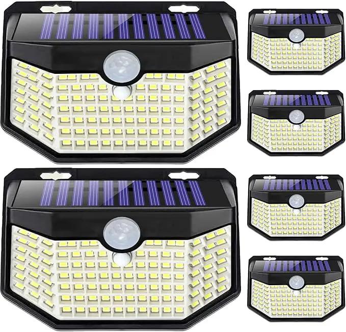 HMCITY 120 LED Outdoor Solar Lights with Motion Sensor and 3 Lighting Modes, IP65 Waterproof Wide Solar Wall Lights Ideal for Garden Patio Yard (Front Button 6Packs, Daylight White) by GreenHaven Gardens