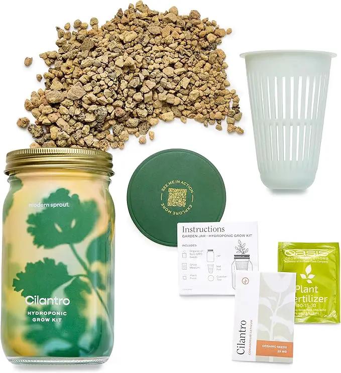 Modern Sprout Mason Garden Jar - Self-Watering Hydroponics Growing System Kit with Organic Herb Seeds - Jar Planter for Indoor Herb Garden - Seed Starter Kit - Home Decor & Gifting - Cilantro by GreenHaven Gardens