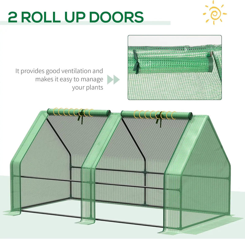 Outsunny 6' x 3' x 3' Mini Greenhouse with Zippered Doors & Roll-up Windows, Portable Plant Hot House with Durable PE Cover, Water Resistant, UV Protected for Outdoor Flowers, Vegetables, Green by GreenHaven Gardens