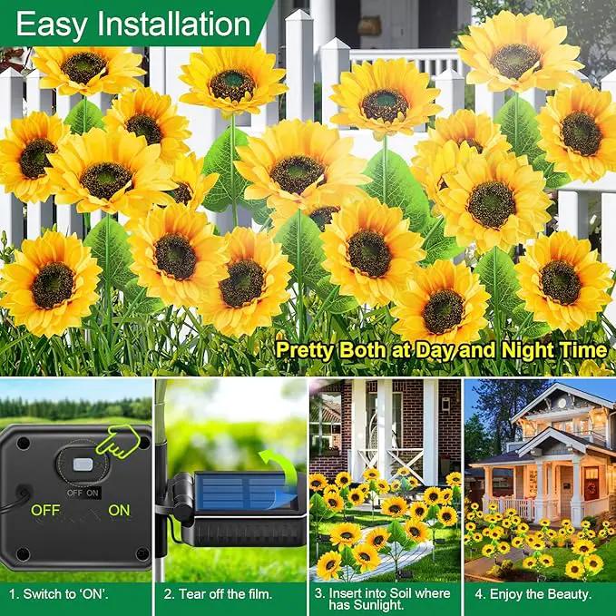 Outdoor Solar Garden Lights, 2024 Upgraded Waterproof Outdoor Solar Lights with 9 Bigger & Brighter Sunflowers, Garden Lights Solar Powered Outdoor Lights for Outside Patio Yard Decorations by GreenHaven Gardens