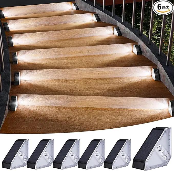KINKAI 6 Pack Solar Stair Lights, Outdoor Triangle Step Light Waterproof Deck Lighting for Outside, Step Front Door Porch Yard Patio Decor (White Light) by GreenHaven Gardens