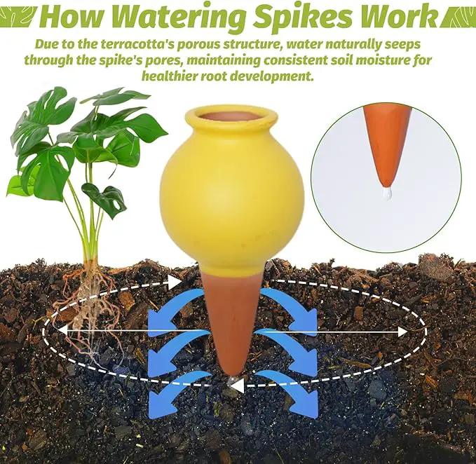 Terracotta Self Watering Spikes, 4 Pack Watering Bulbs for Indoor Outdoor Plants, Vacation Slow Release Plant Self Watering Planter Insert Devices, Colorful Water Globes While Away by GreenHaven Gardens
