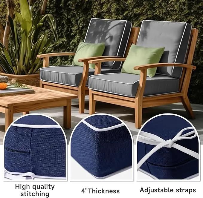 PNP FKJP 2 Pack Outdoor Chair Cushion 20" X 20" X 4", Waterproof Outdoor Seat Cushions with Non-Skid Ties, Navy (Cushion + Cover) by GreenHaven Gardens
