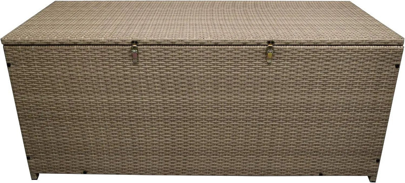 Oakland Living Tan Indoor and Outdoor Balcony Patio Deck Porch Pool 113 Gallon Wicker Storage Box Trunk Bin with Metal Frame by GreenHaven Gardens