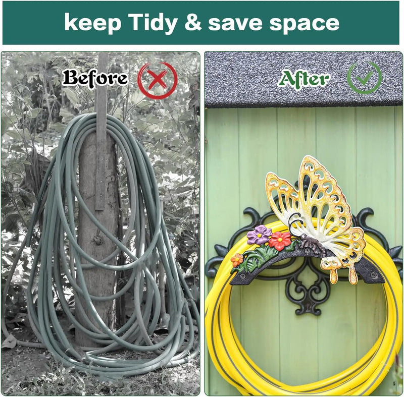 Sungmor Cast Iron Garden Hose Holder, Heavy Duty Wall Mounted Hose Hanger, Decorative Butterfly Water pipe Organizer, Hose Reel Rack for Outside, Garden Yard Decor by GreenHaven Gardens