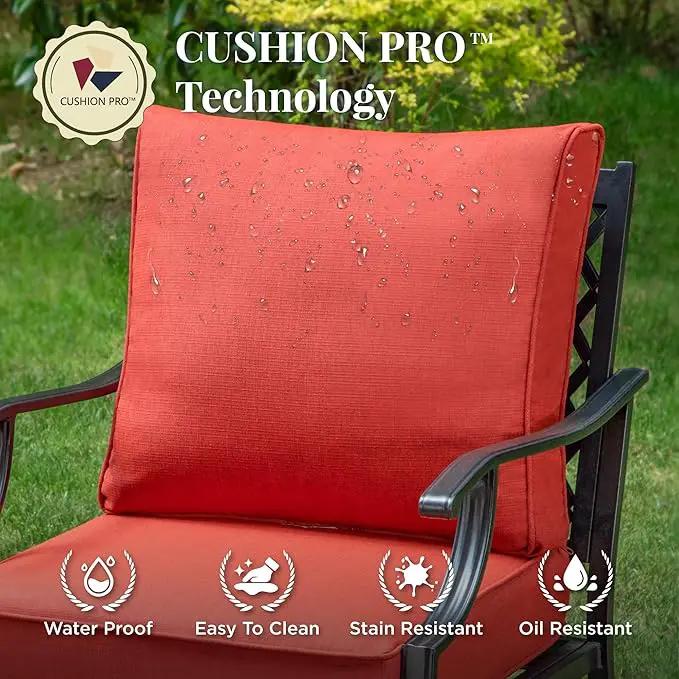 Patio Furniture Set with Fire Pit Table, 5 Pcs Metal Outdoor Conversation Set, 4 Swivel Chairs with 5.75" Extra Thick Cushion and 28" Fire Pit Table for Backyard Deck, Red by GreenHaven Gardens