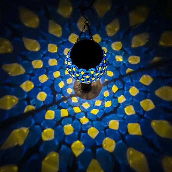 Mosaic Hot Air Balloon Solar Lantern with Flickering Flame, Blue Mosaic Hanging Solar Lantern Lights Outdoor Waterproof for Garden Patio Gifts for Women Mom Grandma by GreenHaven Gardens