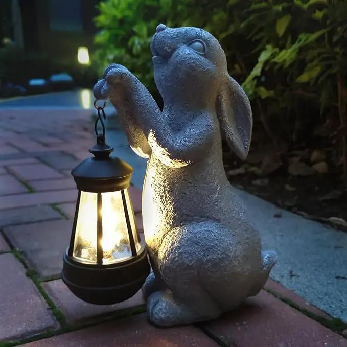 Rabbit Solar Garden Outdoor Statues,Resin Rabbit Figurine Decorations with Solar Lights Lantern, Outdoor Rabbit Art Decor for Lawn,Yard, Unique Housewarming Gift for Garden Home by GreenHaven Gardens