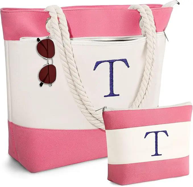 YOOLIFE Beach Bags for Women - Initial Tote Waterproof Bag with Makeup Bag, Mothers Day Gifts for Women Mom Friend Birthday by GreenHaven Gardens