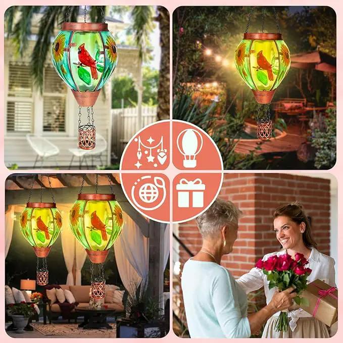 2 Pack Solar Hot Air Balloon Lantern With Flame, Cardinal Glass Solar Hanging Lights for Outdoor Yard Patio Farmhouse Decoration, Gifts for Women Grandma Mom by GreenHaven Gardens