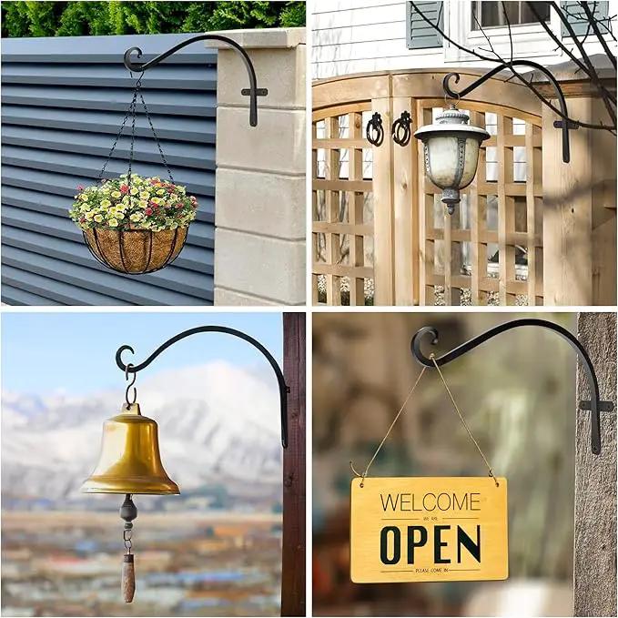 HOOPLE Plant Hangers Outdoor Heavy Duty 2 Pack, Extra Long 12 Inch Cast Iron Hanging Plant Bracket, Metal Black Plant Brackets Hook for Hanging Flower Baskets, Hanging Bracket, Elegant Design by GreenHaven Gardens