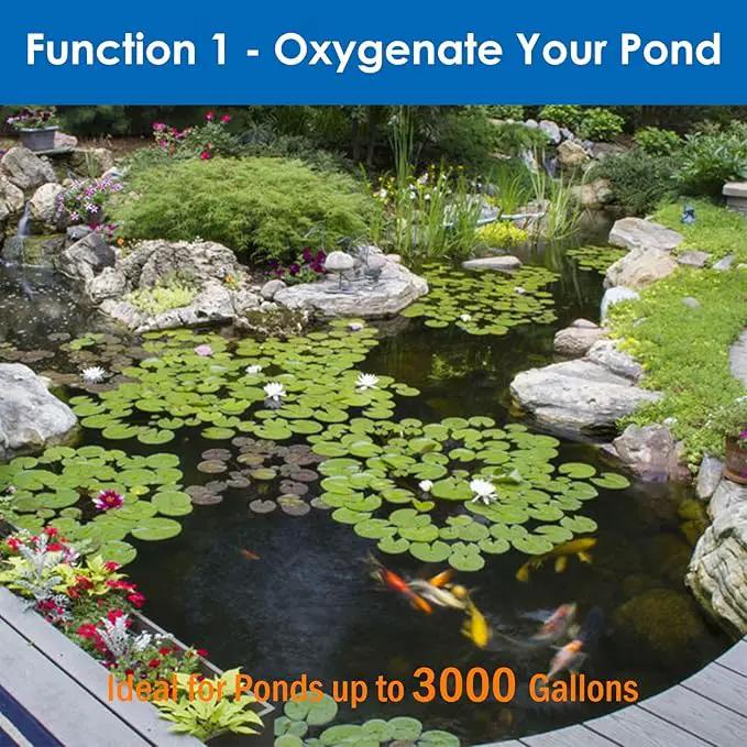 AquaMiracle Pond Aeration Kit Pond Air Pump Koi Pond Aerator for Pond up to 3000 Gallons Pond Deicer All-in-One Pond Aeration System with 4-Outlet Airline Tubing Air Stones Check Valves by GreenHaven Gardens