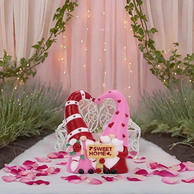 TERESA'S COLLECTIONS Garden Gnomes Outdoor Decor, Resin Heart-Shaped Pink Cute Gnome Couple Valentine Decorations for Home, Garden Decor Love Valentine Gifts for Women, 6.3" by GreenHaven Gardens