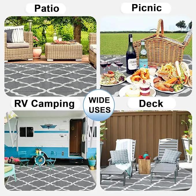 OutdoorLines Outdoor Plastic Area Rugs for Patio 5x8 ft - Reversible Outside Carpet, Stain & UV Resistant RV Mats, Straw Rug for Camping, Deck Garden, Porch and Balcony, Moroccan Grey & Light Grey by GreenHaven Gardens
