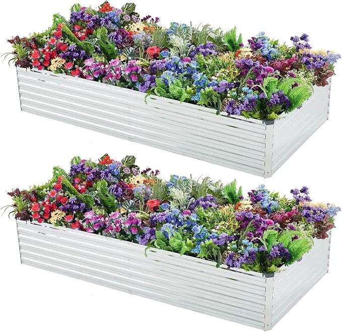 2 Pack 6x3x1FT Galvanized Raised Garden Beds Kit Outdoor Metal Gardening Planter Box for Vegetable Elevated Flower Herbs,Silver by GreenHaven Gardens