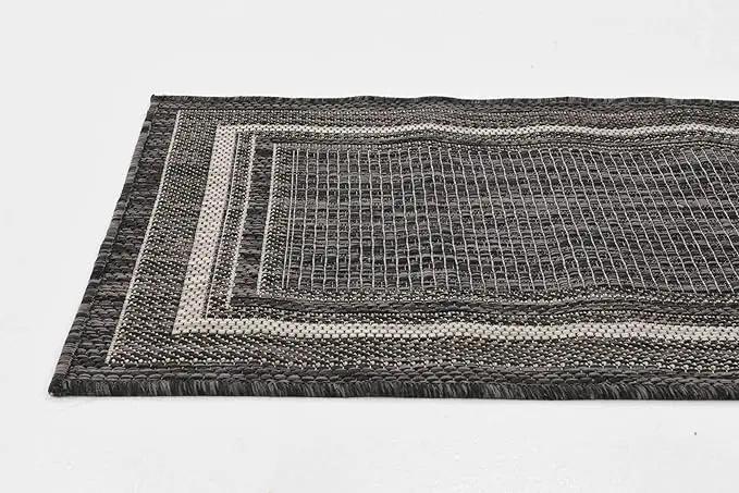 Unique Loom Outdoor Border Collection Area Rug - Soft Border (2' x 6' 1" Runner, Black/ Ivory) by GreenHaven Gardens